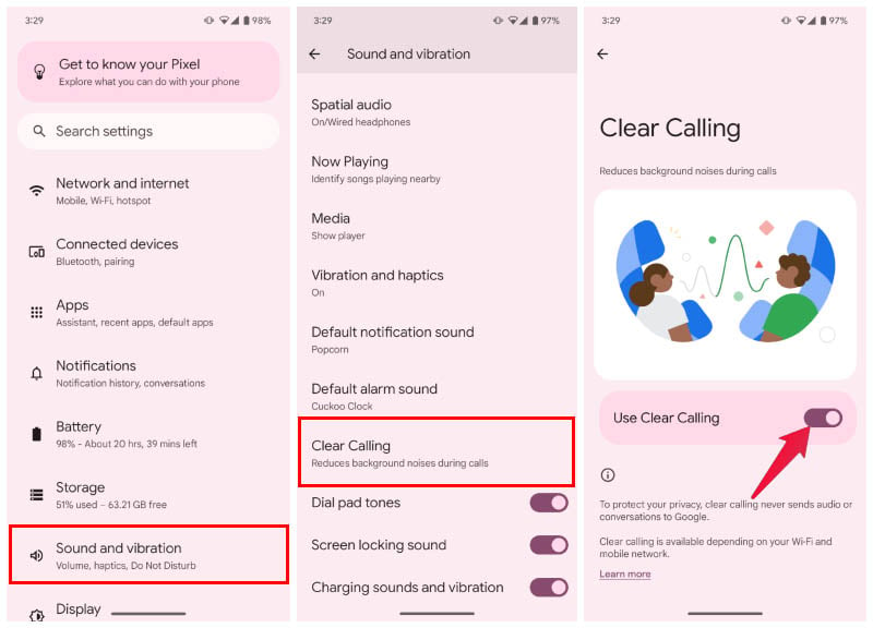 Enable Clear Calling on Pixel