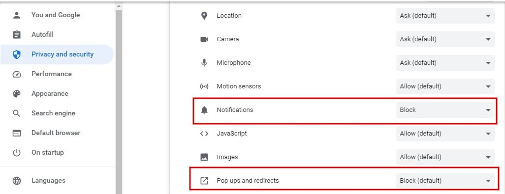 Default Permissions for Site Chrome Windows