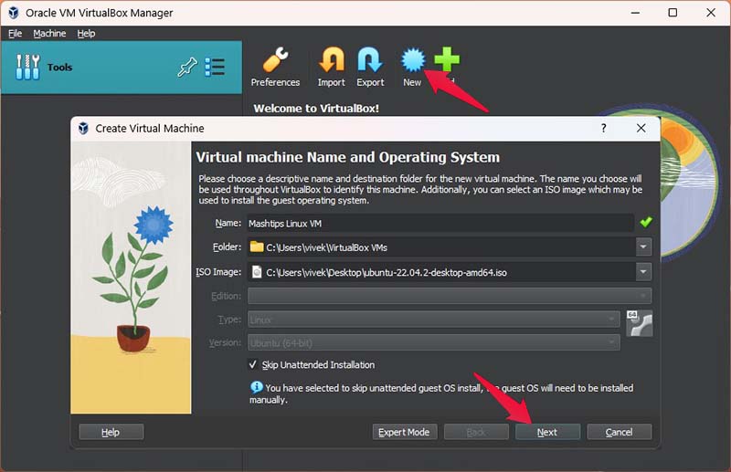 Create new VM on Virtual Box