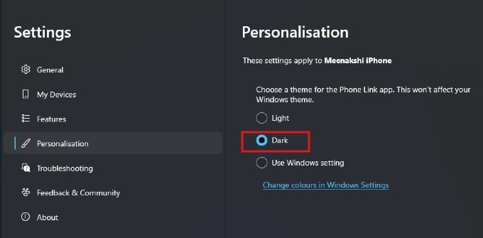 Phone Link Personalisation Windows