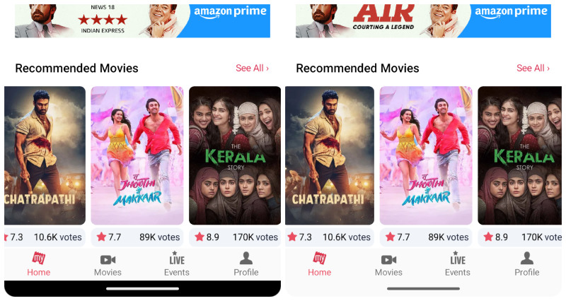 BookMyShow transparent navigation bar