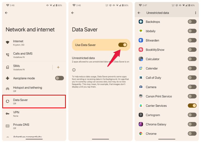 Allow apps while data saver on