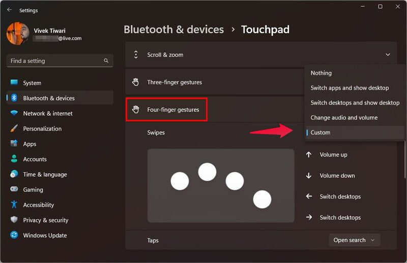 Windows 11 four finger gestures