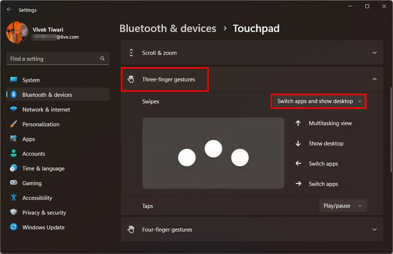 Windows 11 three finger gestures