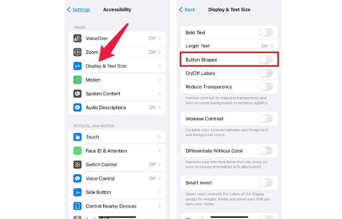 Display and Text Size Settings iPhone