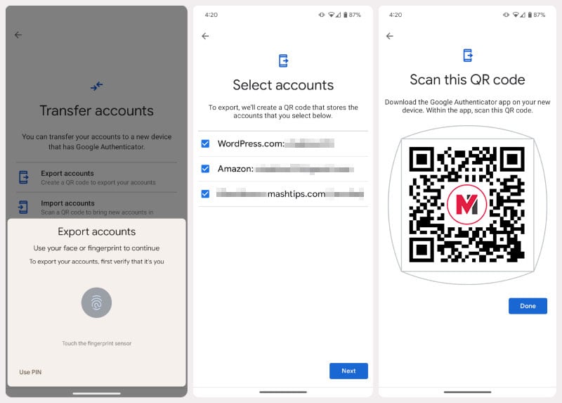 transfer google authenticator to new phone