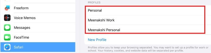 List of Safari Profiles iPad