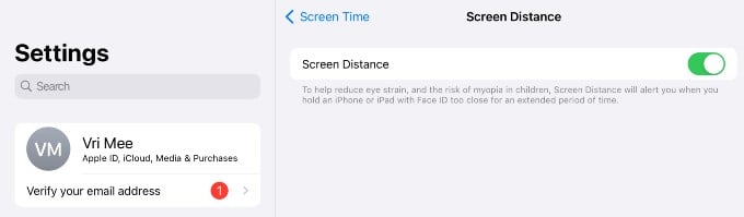 Screen Distance Enabled on iPad