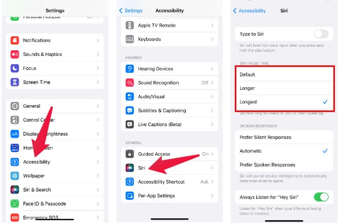 Set Siri Pause Time iPhone