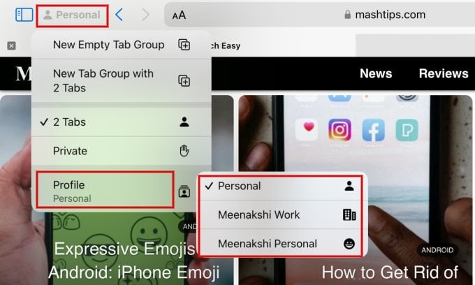 Switch Between Safari Profiles iPad