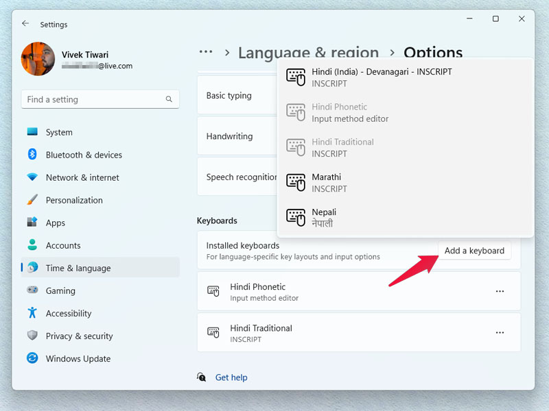 change windows keyboard language layout