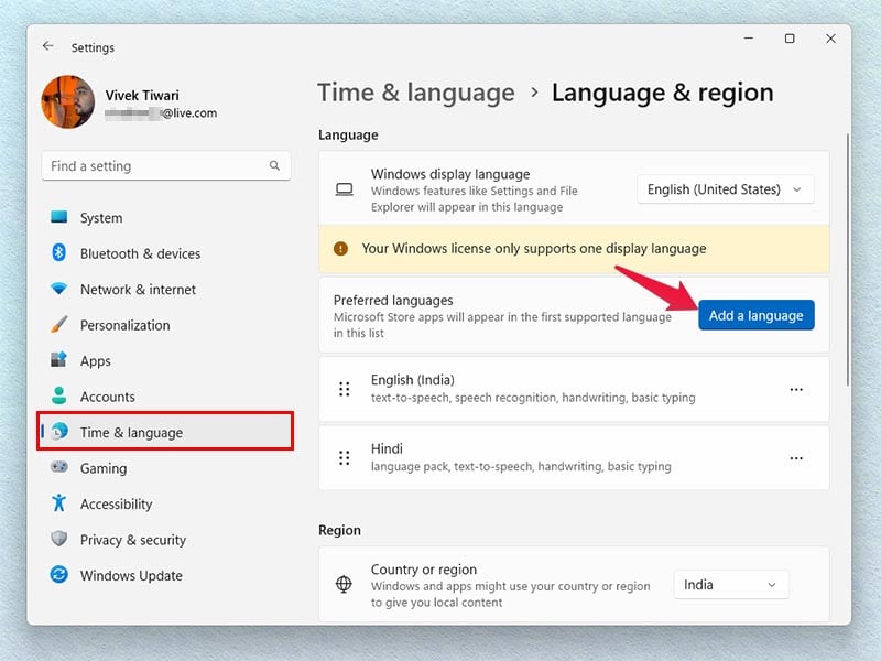 Windows 11 Language and region settings