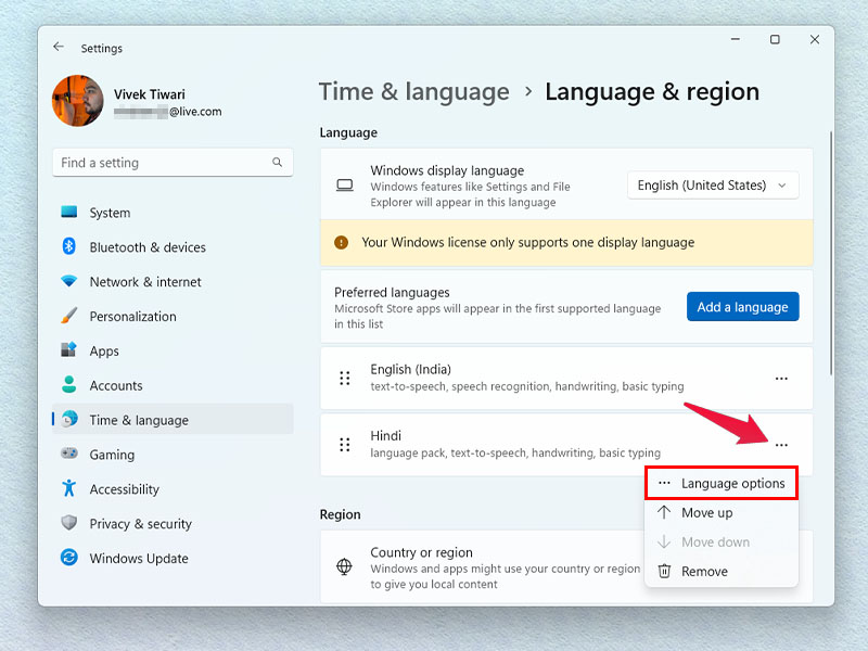 Windows 11 Language and region settings