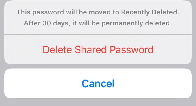 Delete Shared Password Confirmation iPhone