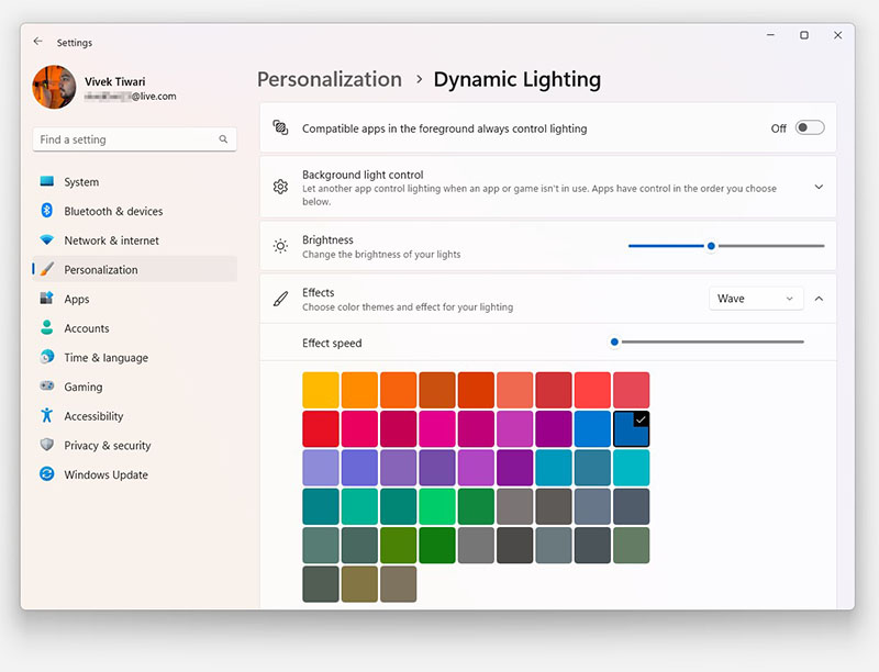 Dynamic Lighting for Windows 11 RGB keyboard and Mouse