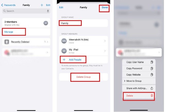 Manage Shared Password Group iPhone