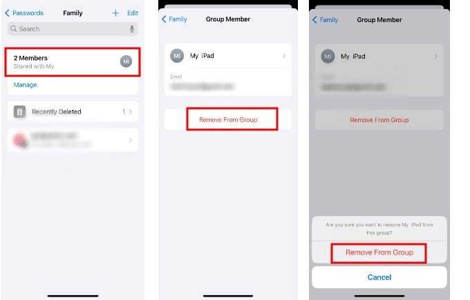Remove Contact from Shared Password Group iPhone