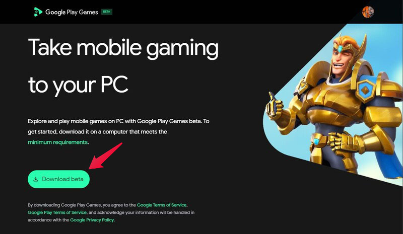 Google Play Games PC website