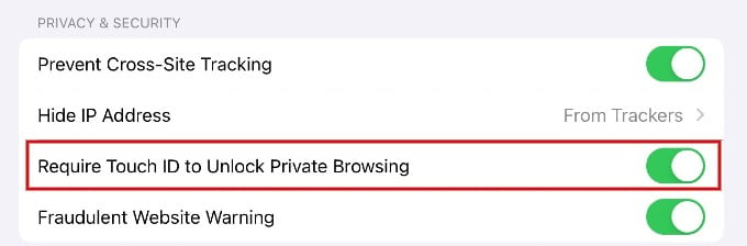 Enable Private Browsing with Touch ID iPad