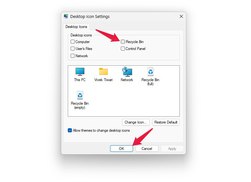 how to remove recycle bin from desktop