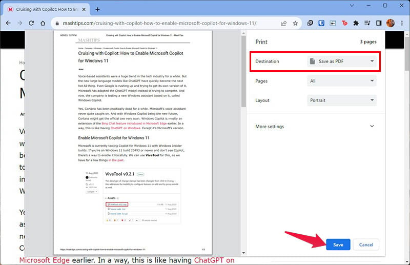 how to save webpage as pdf in Chrome