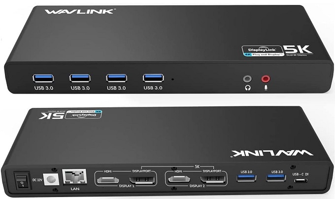 WAVLINK USB 3.0 and USB-C Dual 4K Display Laptop Docking Station