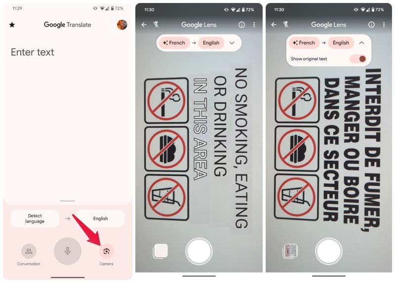 Google translate camera scanner translation