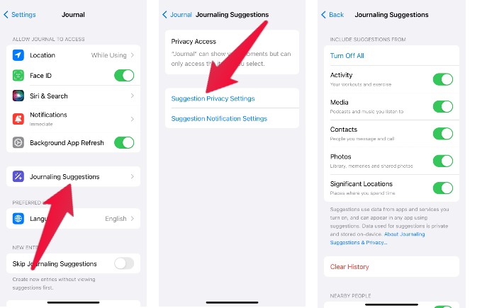 Journaling Suggestions Settings iPhone
