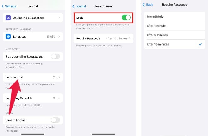 Lock Journal Entries iPhone