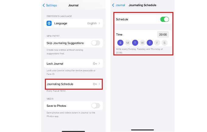 Set Journaling Schedule iPhone