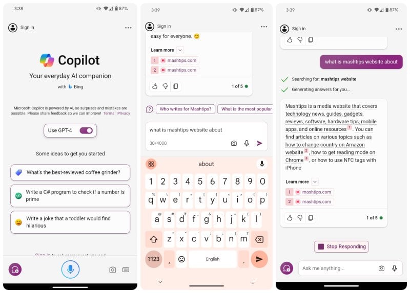 use copilot on android or ios