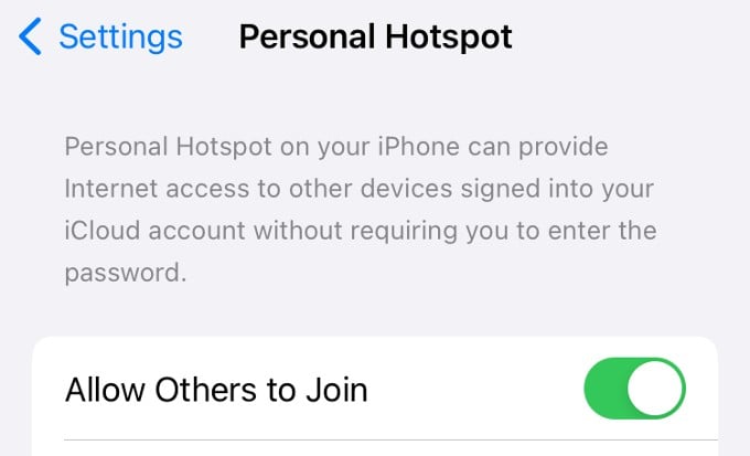 Personal Hotspot Turned on iPhone
