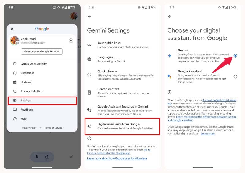 Replace Google Assistant with Gemini