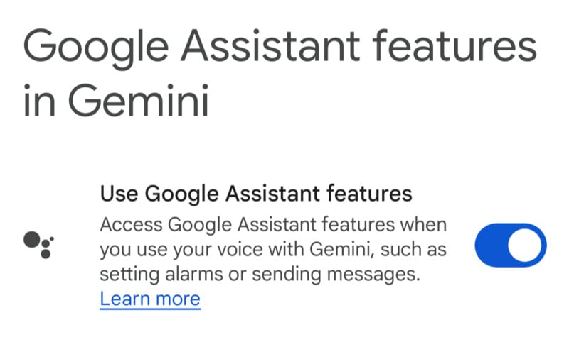 Access Google Assistant features in Gemini