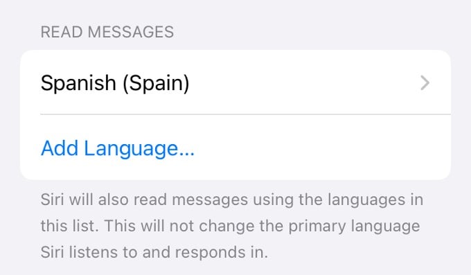 Siri Languages Read List iPhone